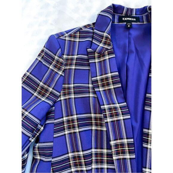 Express Oversized Open Blazer | Purple Plaid Size M, 3/4 Sleeve - Picture 6 of 8